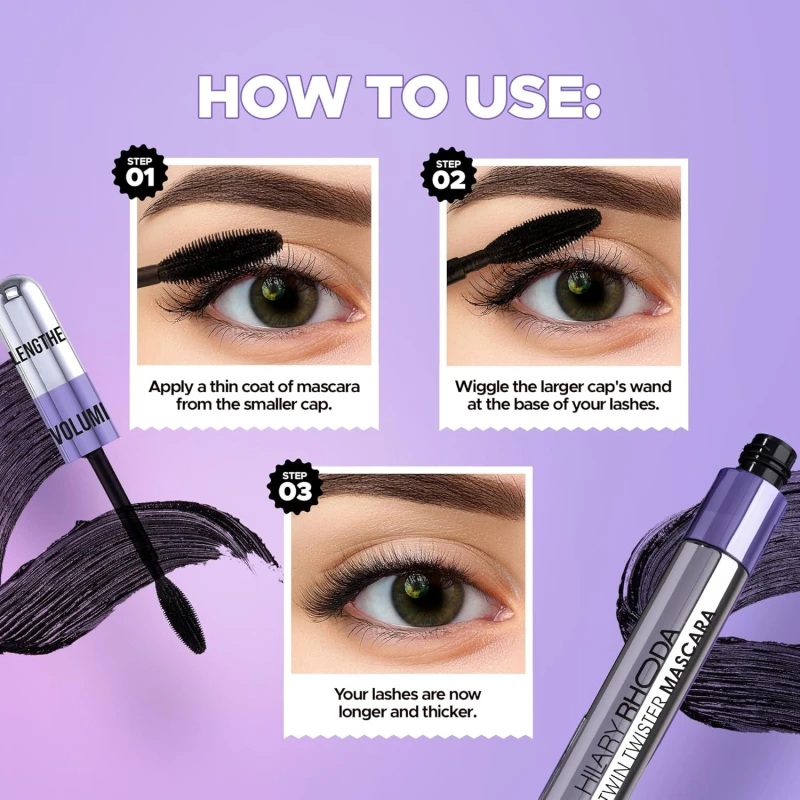 Hilary Rhoda Twin Twister Mascara | Bold Black Finish | 2-in-1 Volumises & Lengthens | Waterproof & Smudge-Proof | Highly pigmented | Curl Enhancing | Clump-Free | 12ml thumbnail 5